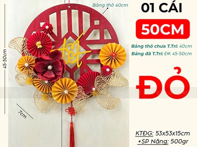 Vòng treo cửa Tết họa tiết khung cửa chữ Tết  [Bằng gỗ] ĐK 50cm VTC-T-44